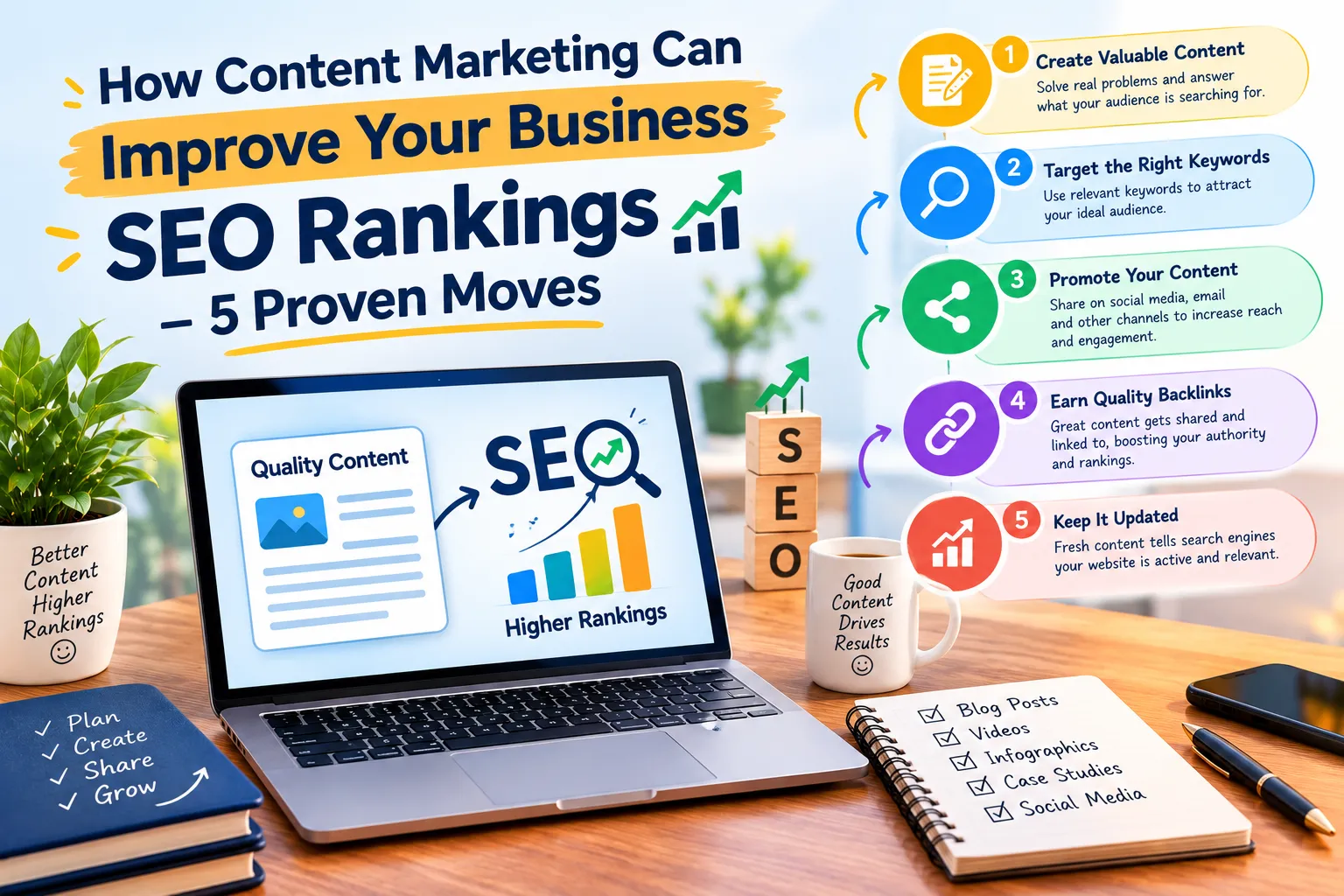 How Content Marketing Can Improve Your Business SEO Rankings – 5 Proven Moves